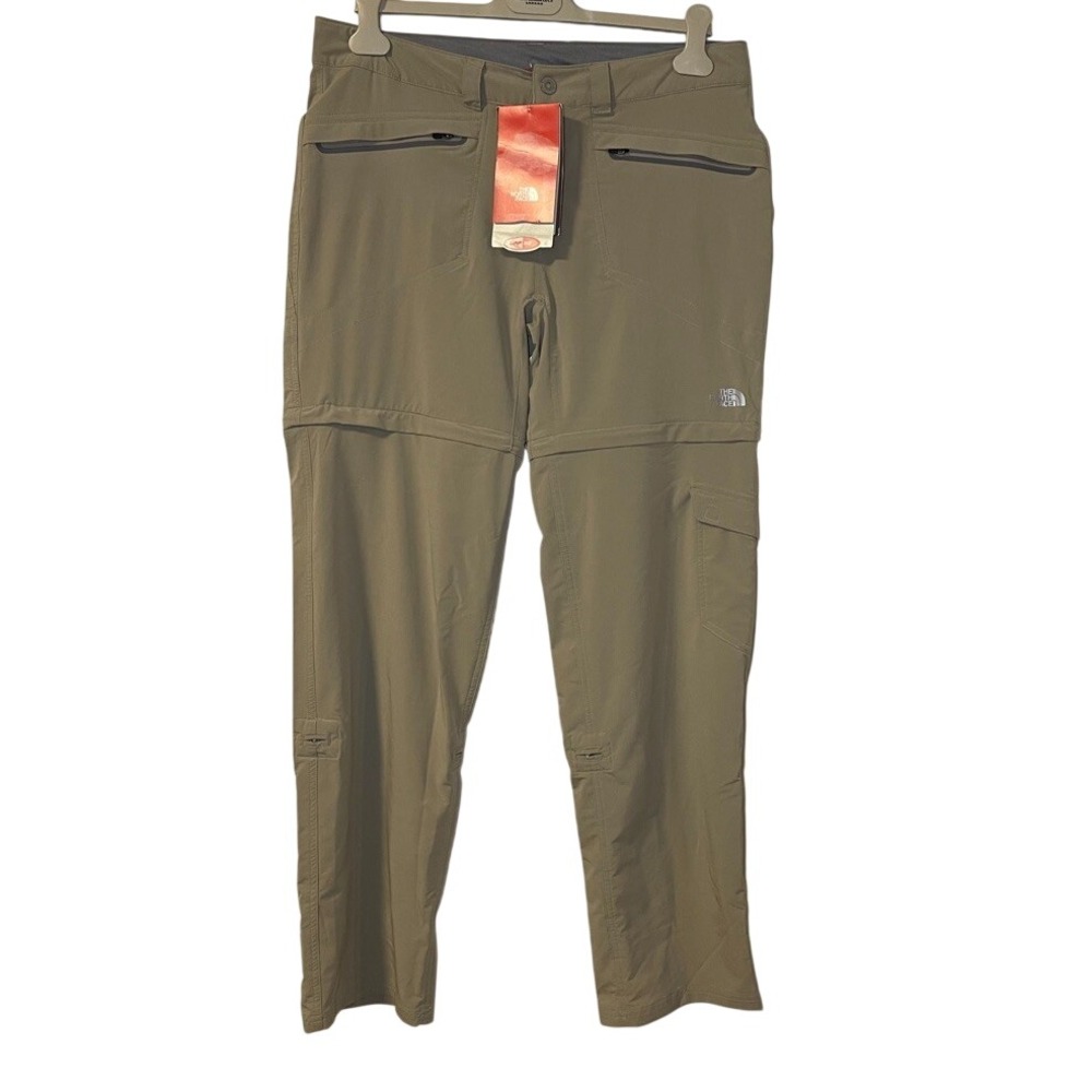 The North Face Womens 14 Paramount Convertible Hiking Pants Tan Khaki Zip Off